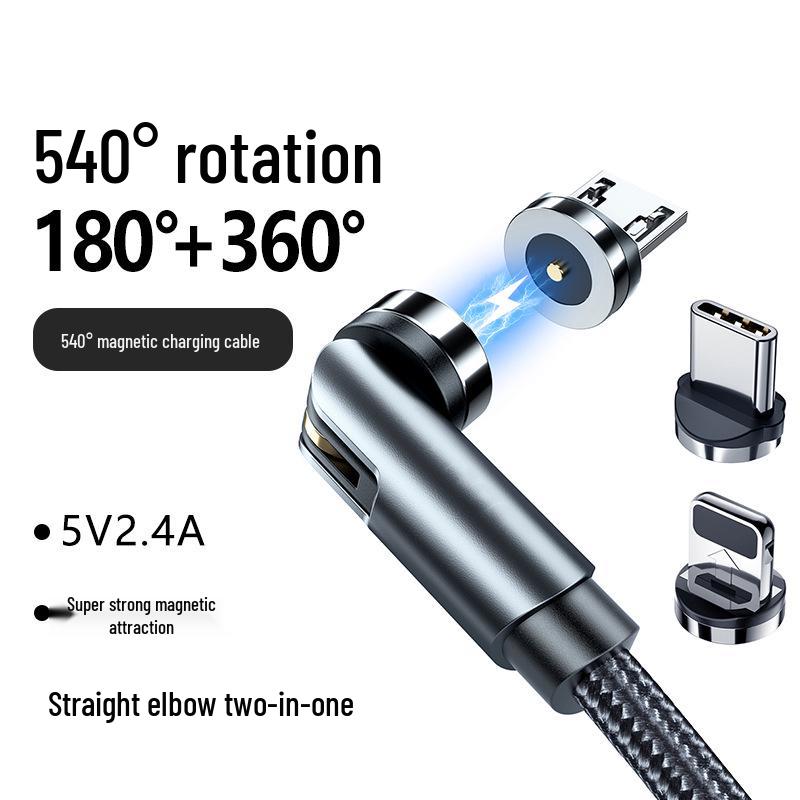 Câble de charge magnétique rotatif à 540°: Câble de données 3-en-1 pliable