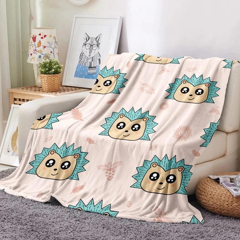 Cartoon Hedgehog Flannel Blanket Soft Warm Lightweight Blanket Cute Animal Print Blanket for Bed Sofa Couch King Queen Size