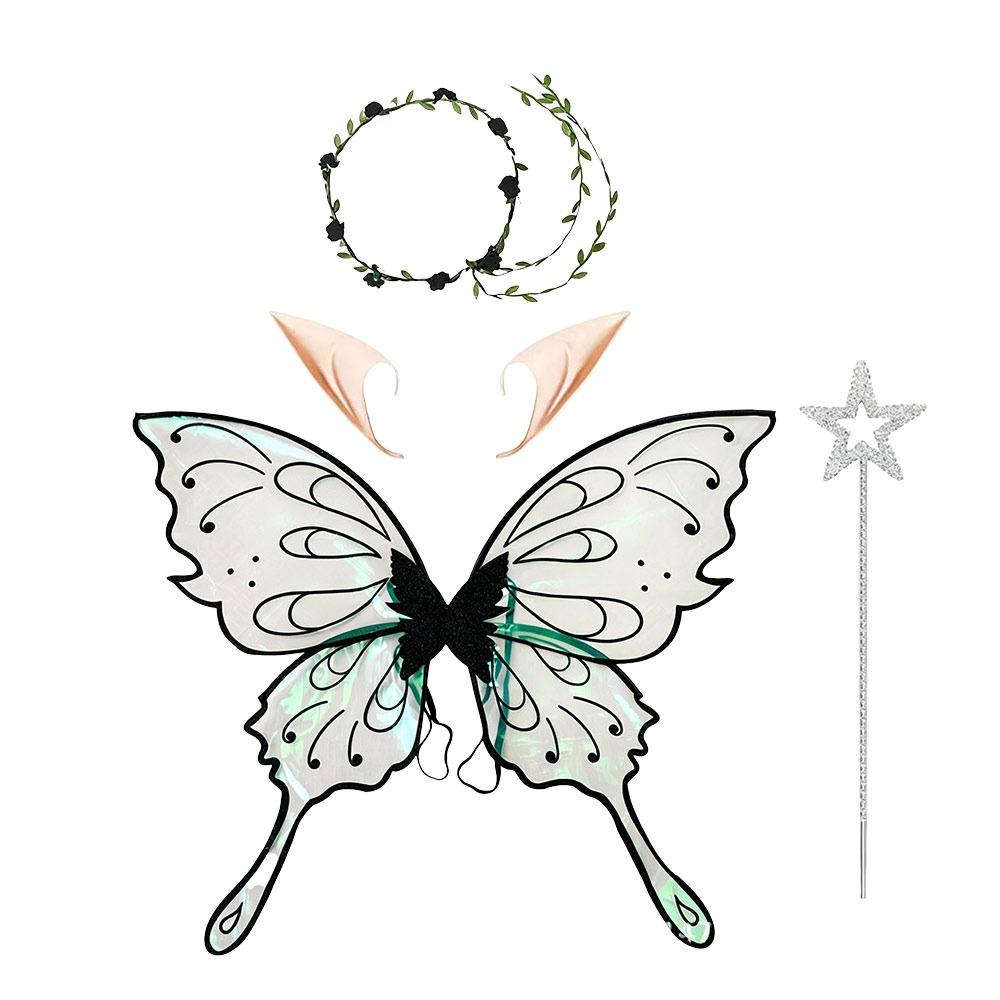 4Pcs Floral Garland Headband Butterfly Wings Set Hollow Mesh Sparkling Angel Wings  Women Girls