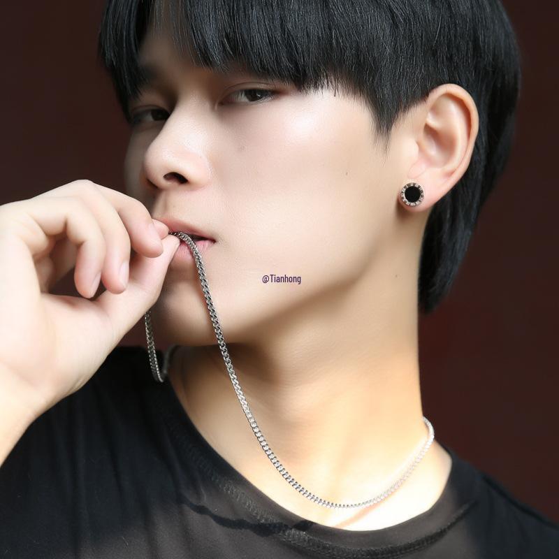 Unisex Roségold & Schwarze Titanstahl Ohrstecker