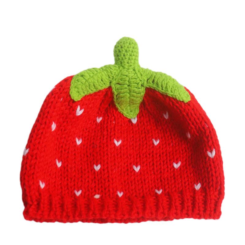 Neuer süßer Erdbeerhut handgestrickter Mädchen niedlicher Wollhut vielseitig lässig kleines Gesichtsbeutel Kopfhut
