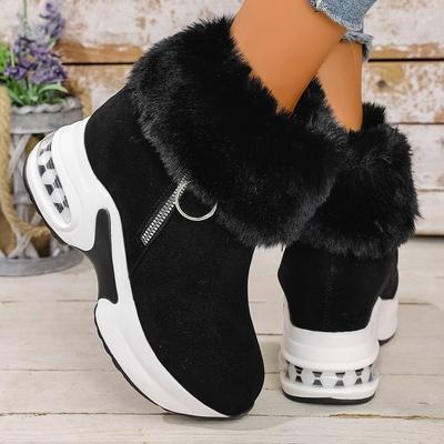 Modische Damen Winter Schneestiefel mit dicker Sohle und warmem Fleece, hochgeschnittene Stiefeletten mit seitlichem Reißverschluss und Fleece-Baumwollschuhe und Stiefel