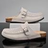 FashionSummer Mens Sandals Fashion Casual Leather Half Slippers for Men Outdoor Sandals Comfy Walking Shoes Mocassins Zapatos De Hombre