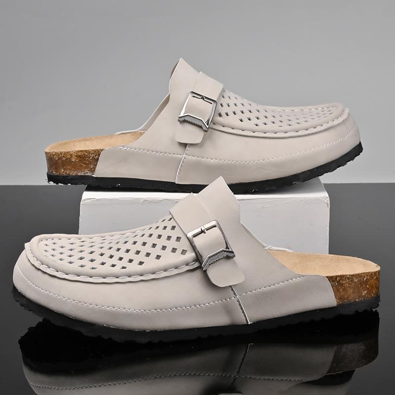 FashionSummer Mens Sandals Fashion Casual Leather Half Slippers for Men Outdoor Sandals Comfy Walking Shoes Mocassins Zapatos De Hombre