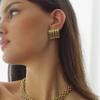 Stainless Steel Striped Texture Chunky C Shape Stud Earrings For Women PVD 18K Gold Plated Waterproof Earring Glossy Zircon