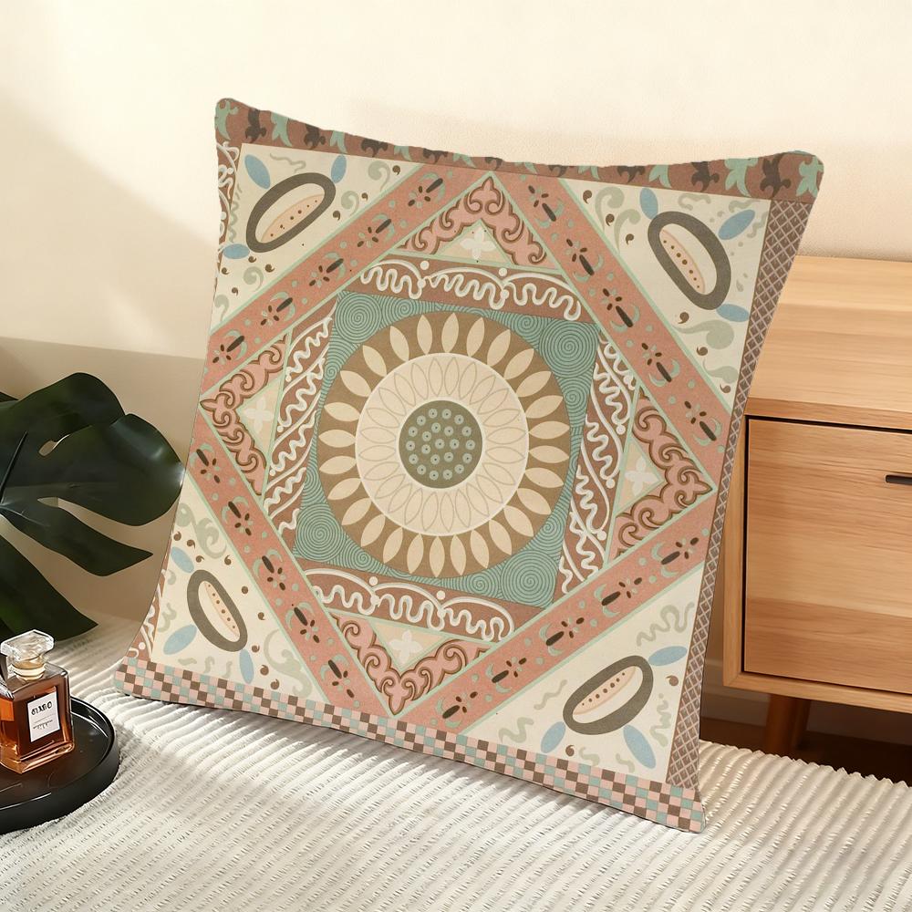 Cushion Cover Silky Short Plush Home Sofa Cushion Cover - Invisible Zipper Home Decoration Dunhuang patterns