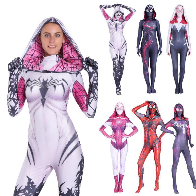 Stacy Spider Gwen Costume Venom Cosplay Girl Women Spiderman Halloween Jumpsuit