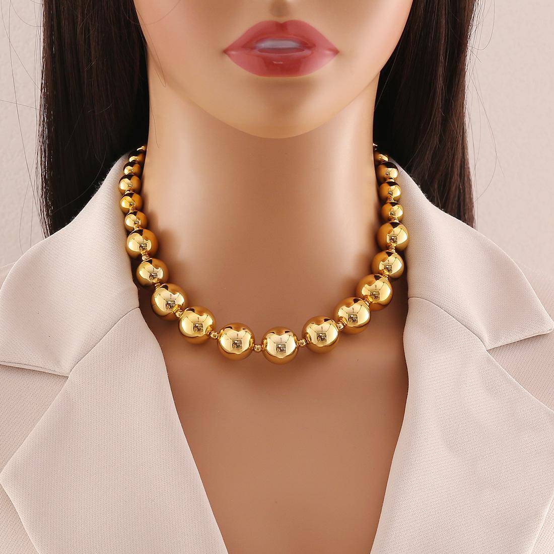 Euro-American cross-border jewelry, exaggerated CCB round bead woven necklace, metallic texture neck ornament золотой