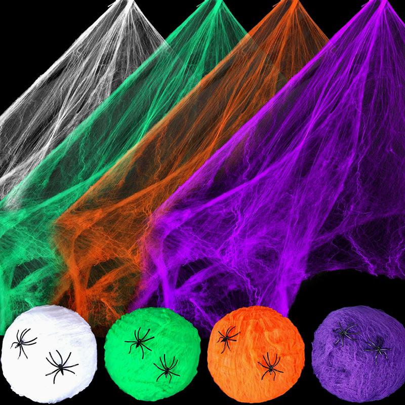 Artificial Spider Web Halloween Decoration Scary Party Scene Props Colorful Stretchy Cobweb Horror House Decorative Accessories