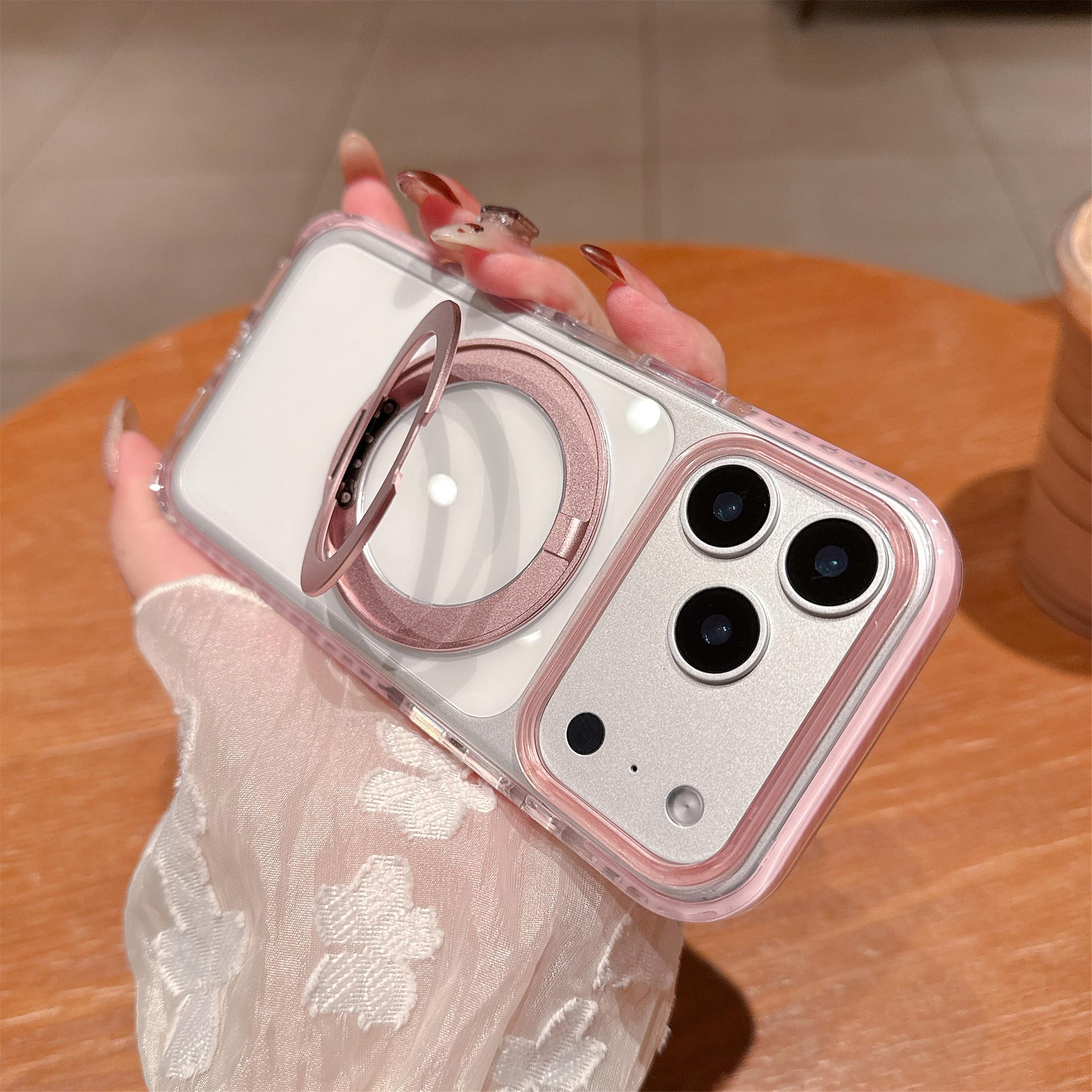 

iPhone 17 Pro Max Case: 360° Rotating Magnetic Stand, Transparent, Drop Protection 17 Pro розового золота