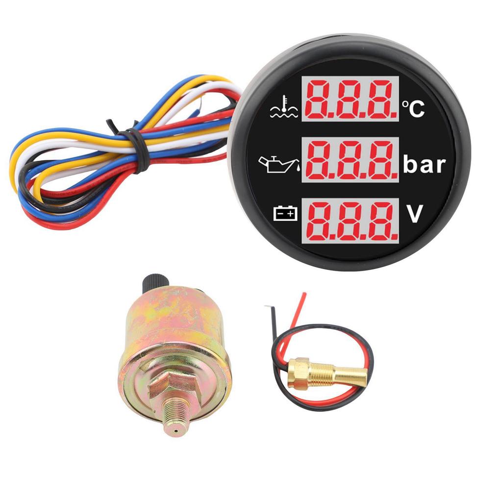 3 In 1 Instrument Sensor Kit Engine Coolant Temperature Oil Pressure Meter Battery Voltmeter for Car Boat 52mm Digital