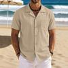 Mens Retro Casual Loose Cotton Linen Short Sleeve Shirt