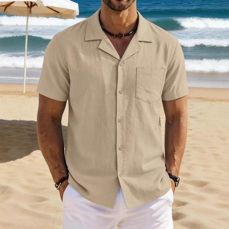 Mens Retro Casual Loose Cotton Linen Short Sleeve Shirt