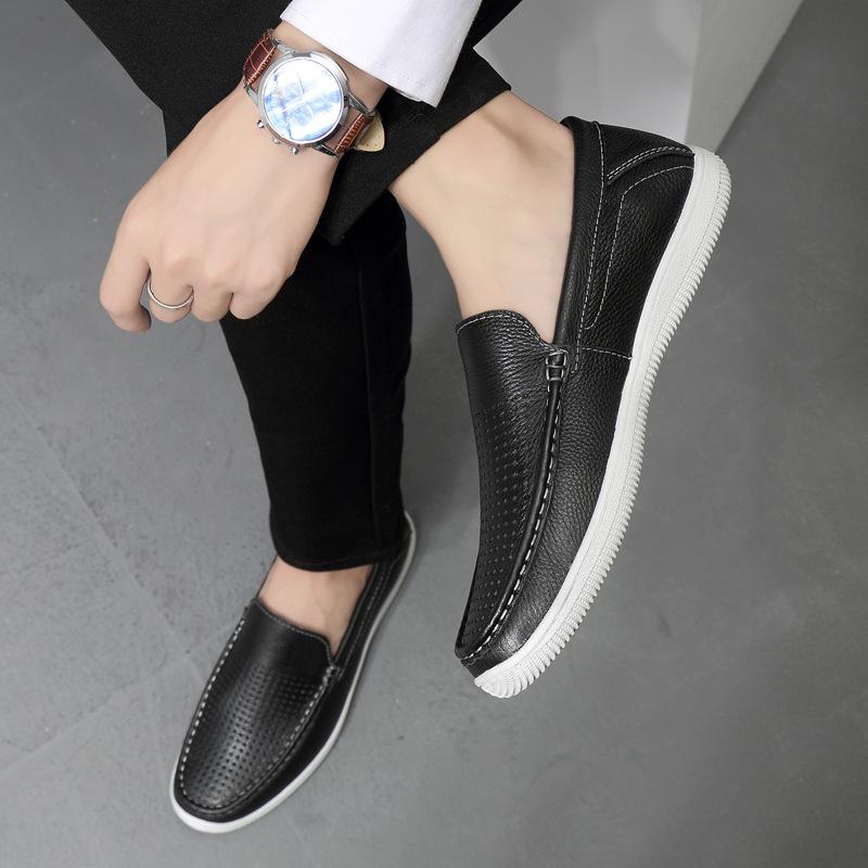Men's shoes 2025 summer new mesh solid color breathable one-pedal lazy casual shoes men go out platform leather shoes
