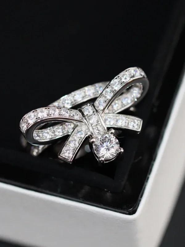 Musla Design Hot Sale Anniversary Gift S925 Sliver Zircon Rings Wedding Jewelry Engagement Bowknot Ring Luxury Jewelry 6