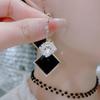 Black Geometric Diamond Shaped Long Tassel Earrings with A Simple and Versatile Style. Explosive Silver Needle Earrings