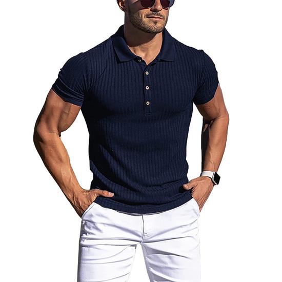 2024 New Summer Polo Men Solid Stripe Fitness Elasticity Short Sleeve Polo Shirts Men Fashion Stand Collar Mens Shirts