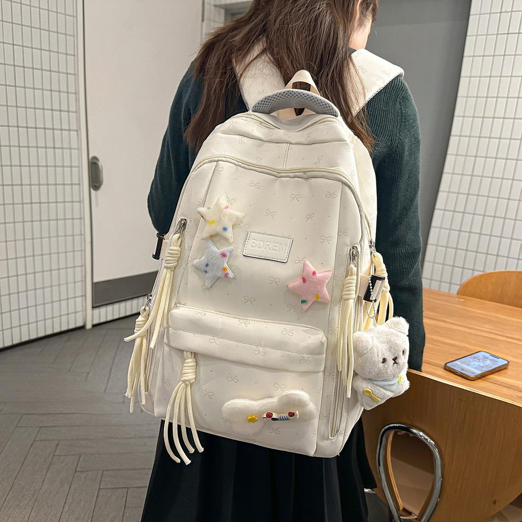 Schoolbag New College Style Backpack Lightweight Cute School Bag Bow Junior High School Female College Student Commuter Backpack