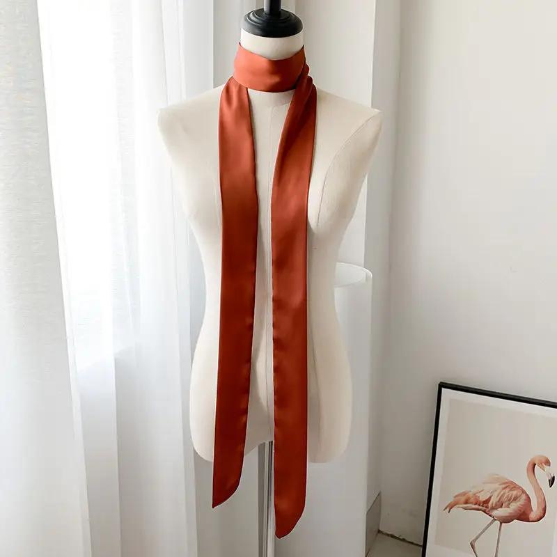 Long Skinny Hair Scarf For Women Silk Satin Headband Cute Neckerchief Solid Colors 190*5cm Fashion Bag Scarves For Ladies