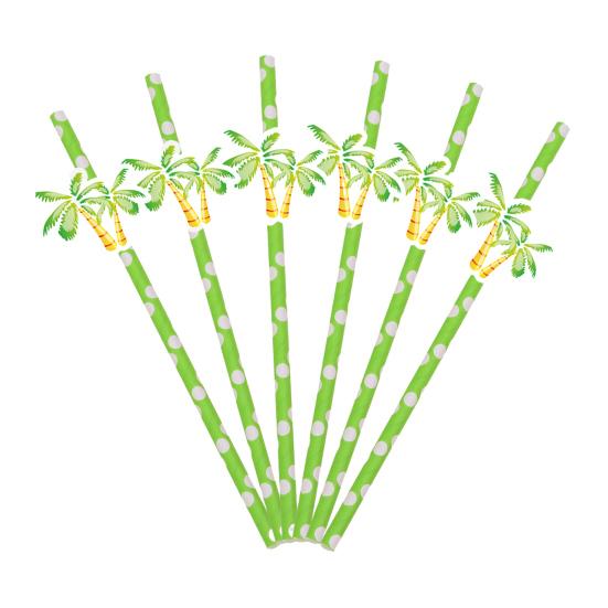 20Pcs Disposable Paper Straws, Hawaiian Palm Tree Party Drink Straws, Cocktail Paper Straws, Green Coconut Summer Decor
