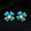 18k Gold Plated Silver Needle Retro Resin Marbled Flower Stud Earrings