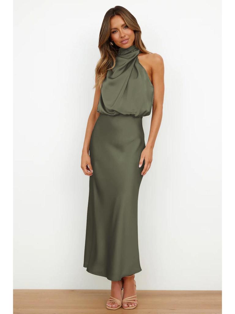 Elegant Satin Sleeveless Evening Dress - European & American Fashion
