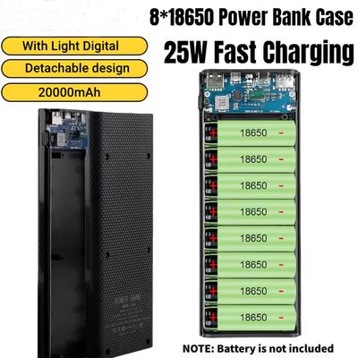 8*18650 20000mAh Power Bank Case 25W Fast Charging Detachable Mobile Power Bank Housing Battery Holder Work On All Smartphone