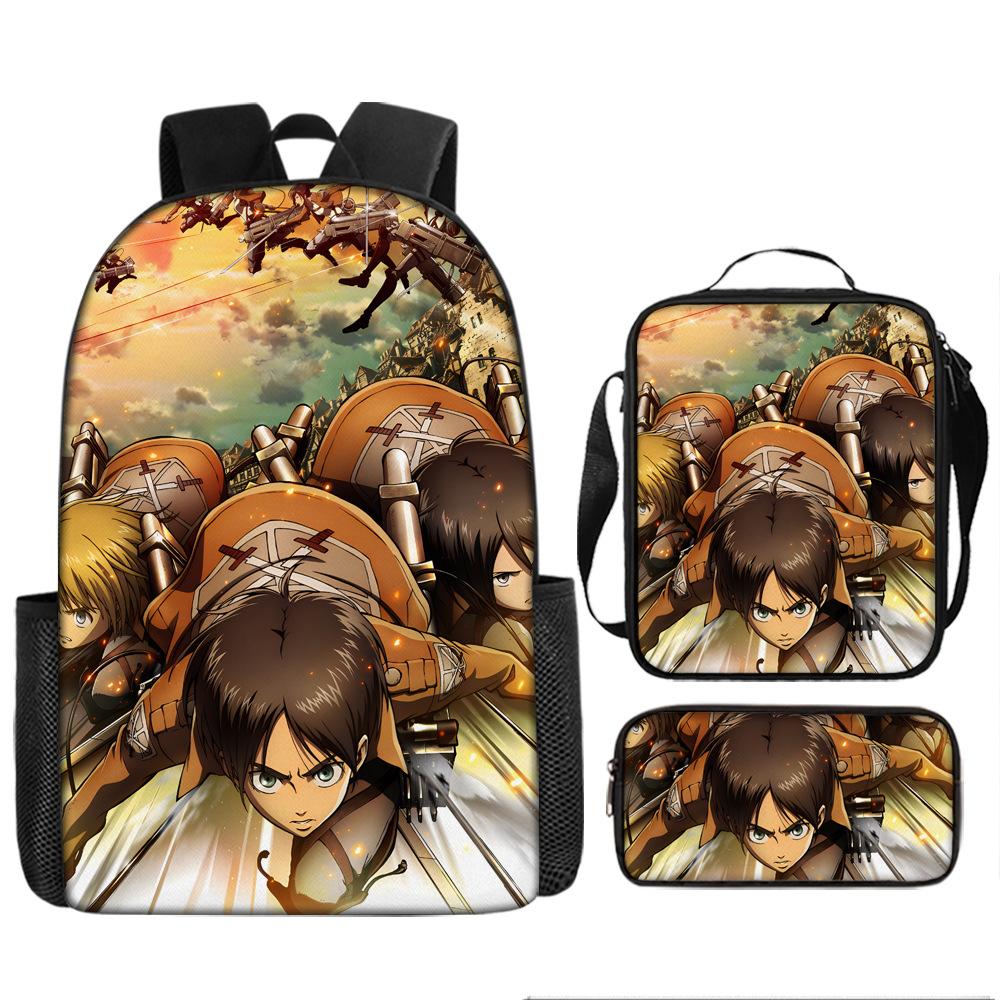 Attack Giant School Bag Anime Men's and Women's Backpacks Student Large Capacity Outdoor Leisure Travel Bag Three-piece Set