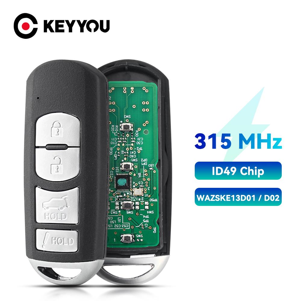 KEYYOU WAZSKE13D01 WAZSKE13D02 Smart Key For Mazda CX-3 3 6 MX-5 Miata 2013- 3/4 Buttons FSK 315MHz ID49 Chip Remote Car Key