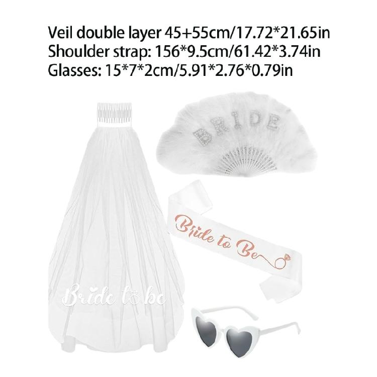Bridal Sash Veil Fan Sunglasses Set Stylish Graceful Wedding Photo Accessory Bride To Be Wedding Photo Props