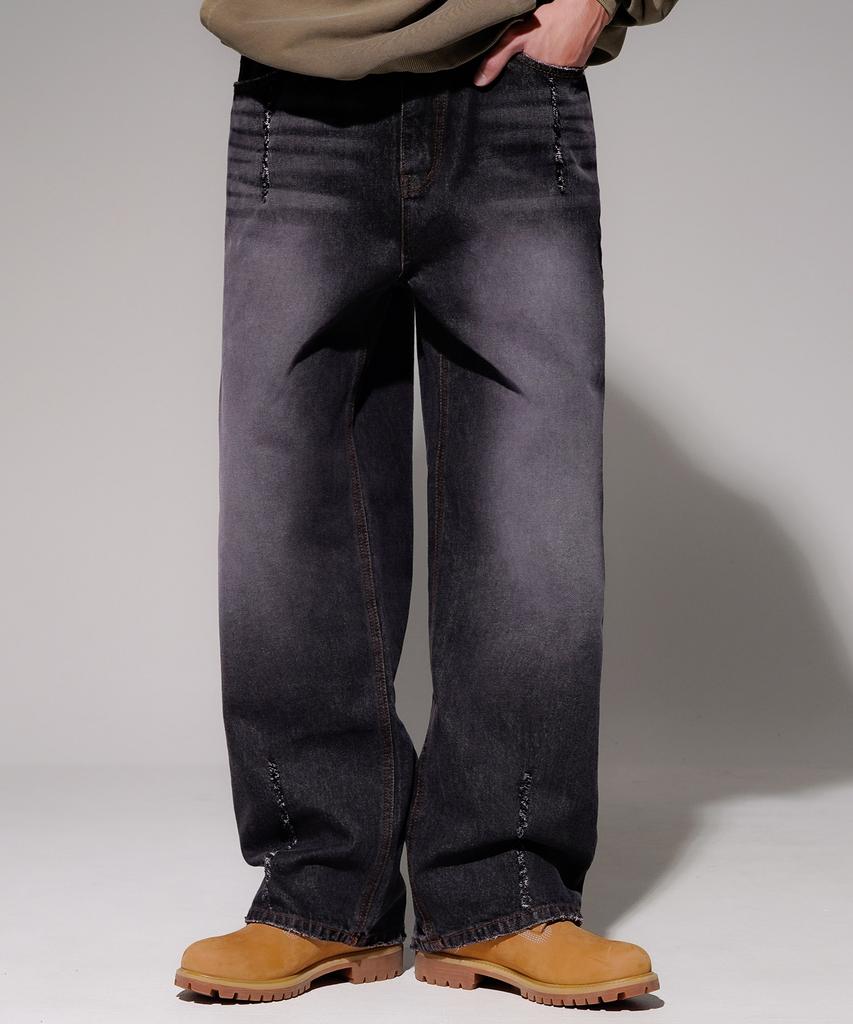 EZKATON Teen Washed Damaged Denim Pants Vintage Black Mmlp6842