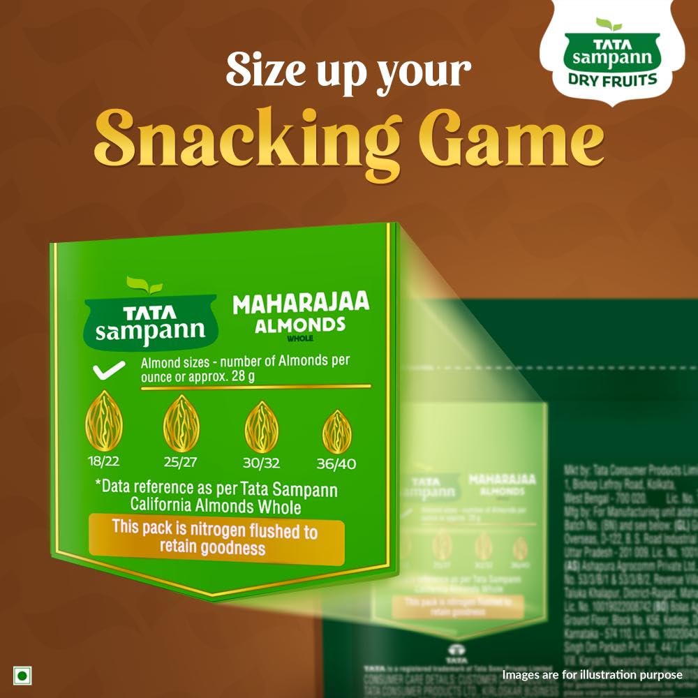 TATA Sampann Maharajaa Almonds Whole 200g Bigger & Bolder Premium Badam Rich In Protein Magnesium Phosphorus Perfect for Healthy Snacking