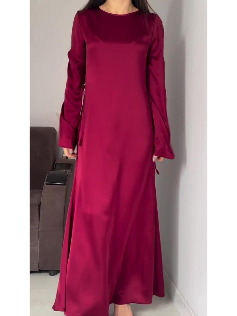 2024 Frühling Schlankmachendes Taillenband Einfarbig Langarm Maxi-Kleid