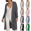 Cárdigan de punto de tendencia perezosa para mujer, manga larga, longitud hasta la rodilla, chaqueta de longitud media larga, color liso
