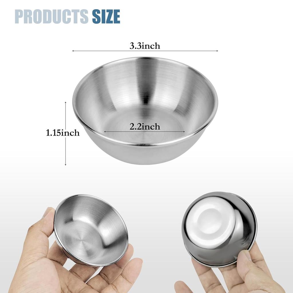 8 PCS Stainless Steel Mini Sauce Dish, Small Individual Round Seasoning Bowls, Dipping Sauce Bowl, Ingredient Bowls for Prep Appetizer Plates