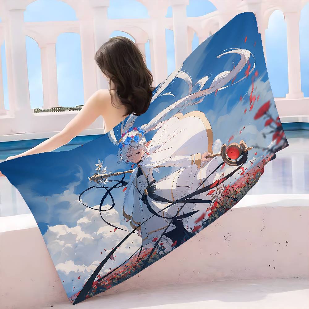Hot Japan Anime Frieren Microfiber Printed Beach Towel Mountain Climbing Yoga Beach Swimming Running Absorbent Soft Towel