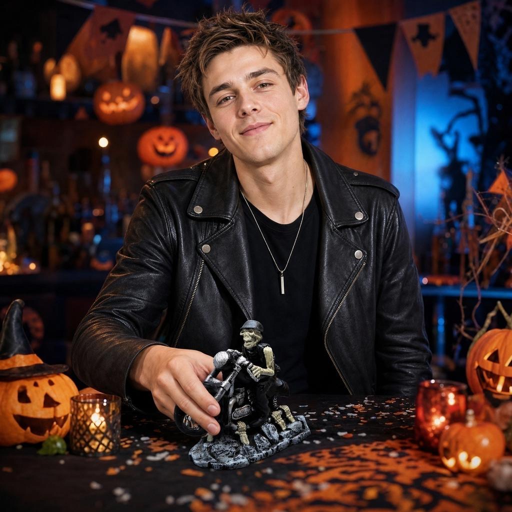 Creative Skeleton Figurine Halloween Party Skull Desktop Ornament Decorative Craftwork Motorcycle Rider Design for Home Office Display