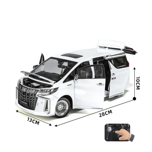 1/18 Scale Toyota Alphard MPV Diecast Metal Model Car with Sound & Light, Perfect for Gifts and Collections (White)