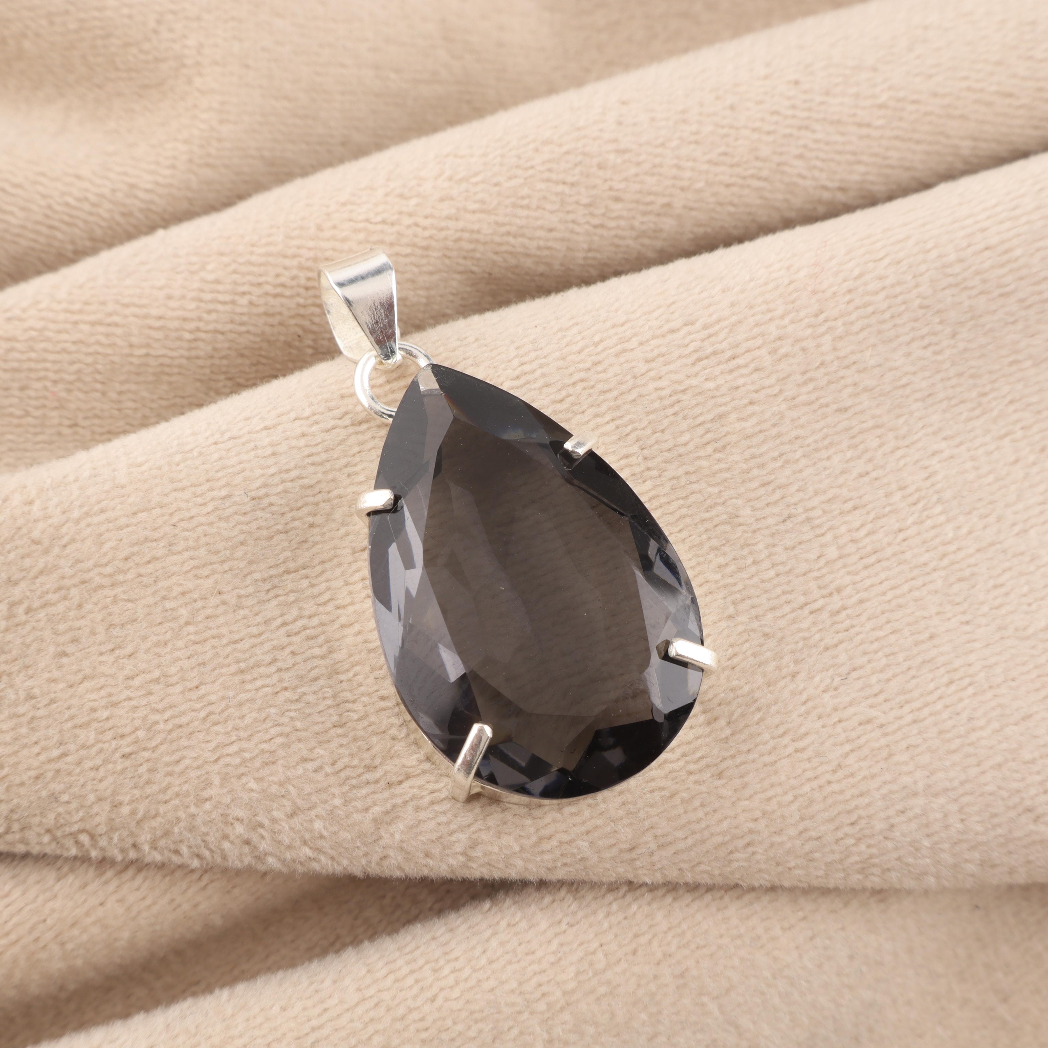 

Grey Quartz Gemstone Silver Pendant 1.6 , 925 Sterling Silver Handcrafted Jewelry, Designer Pendant For Birthday Gift PP-67-11