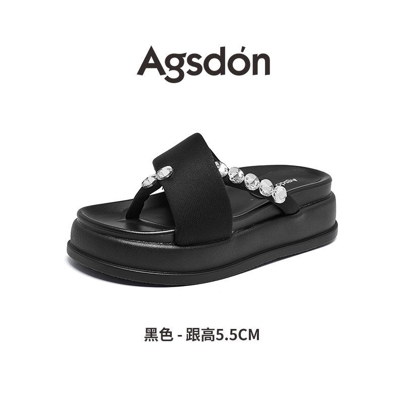 Augustine platform slippers women's 2025 new summer wear toe small rhinestone beach cool slippers