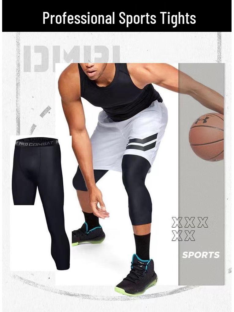 NBA Style Men's 5-Point Basketball Tights - Single Leg Sports Training & Running Leggings