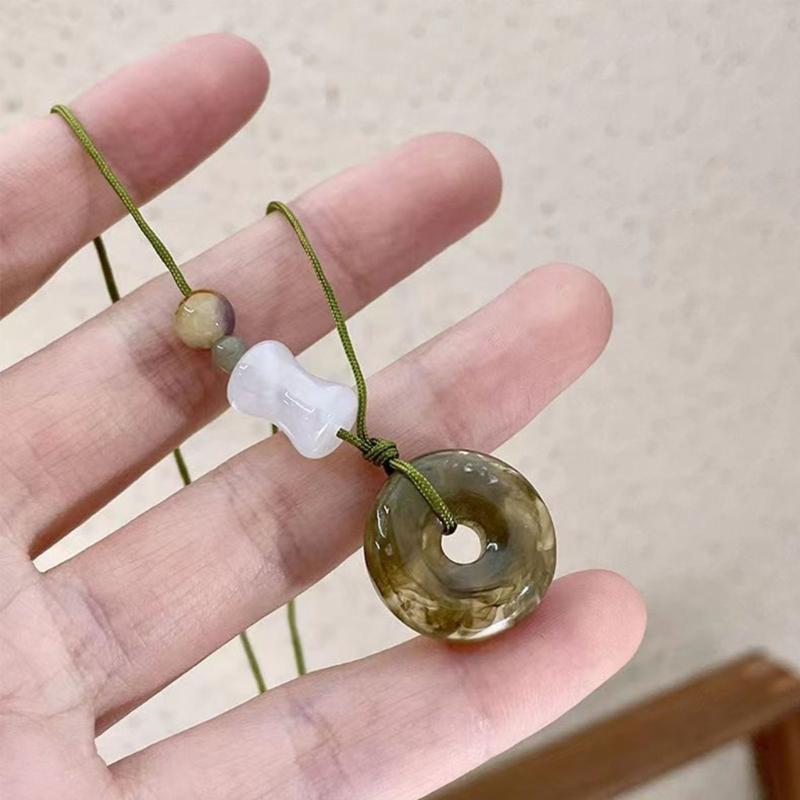 Jade Beads Safety Buckle Camellia Flower Necklace Female Temperament Long Rope Collarbone Chain Adjustable Chain Jewelry