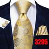 Hi-Tie Mens Golden Silk Tie Business Wedding Necktie Hanky Cufflinks