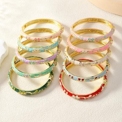 Jewelry Rhinestone Cloisonné Bracelet Flower Design Chinese Style Flower Jewelry Handmade Colorful Enamel Bracelet For Girls