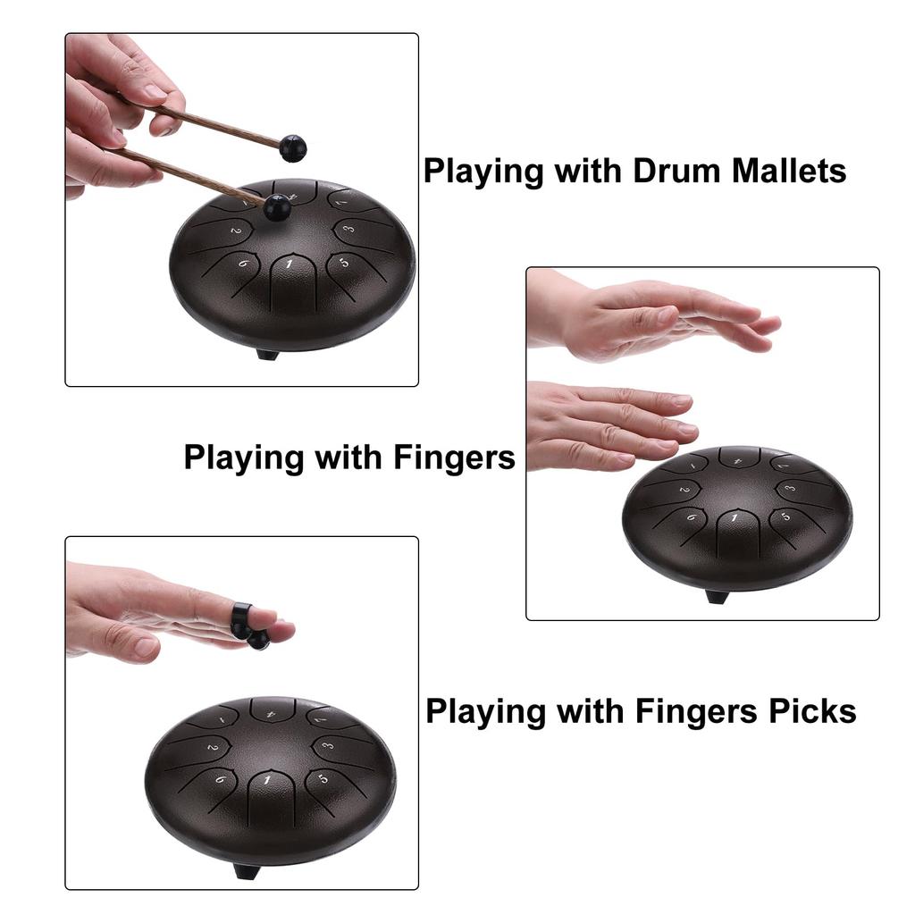 uxcell Steel Tongue Drum, 6" 8-Note Steel Hand Drum with Bag, Mallets, and Music Sheet, Worry-Free Drum for Yoga, Meditation, and Camping (Bronze)