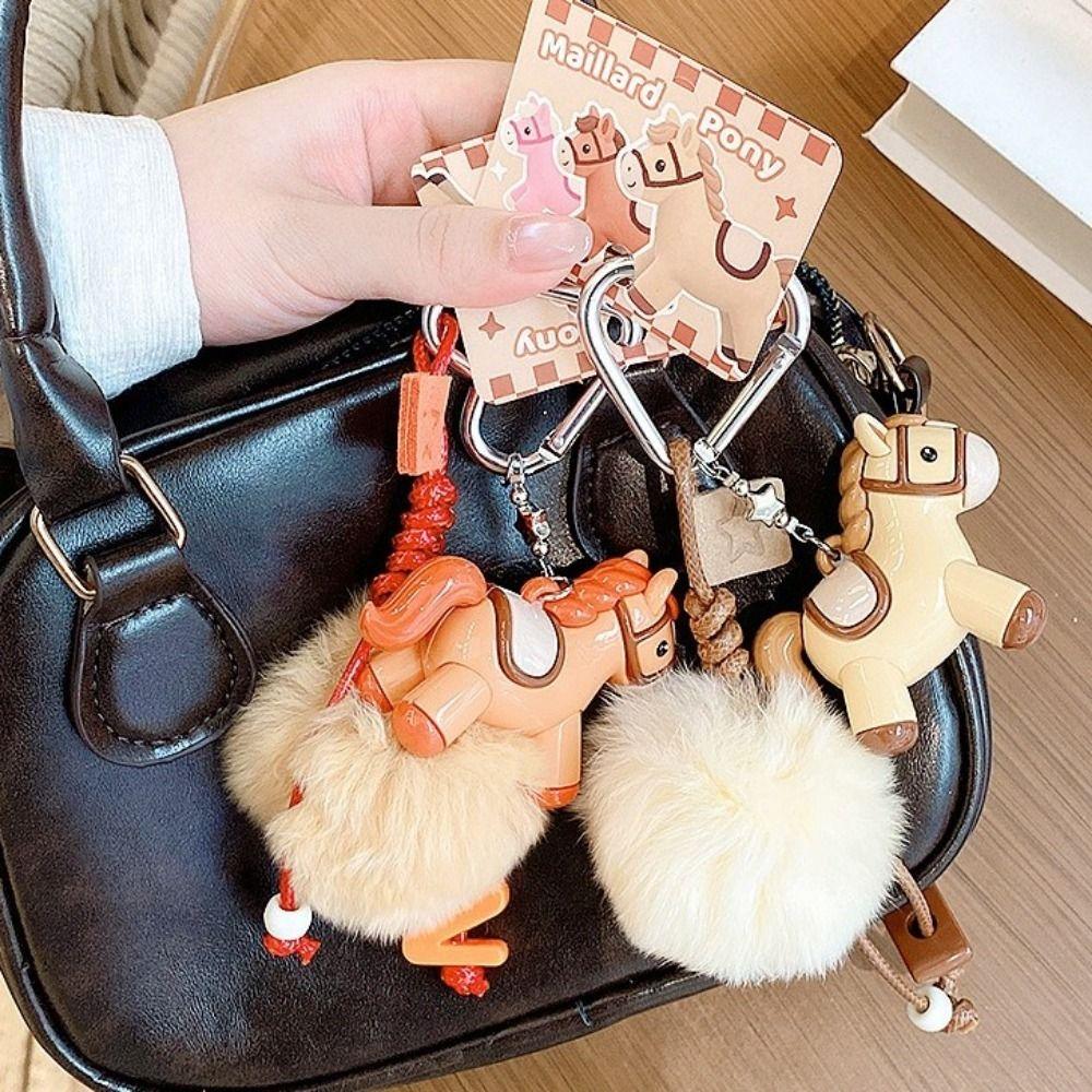 with Ball Horse Keychain Chinese Style New Year Keyring Cute Plush Pony Keychain Kids Gifts