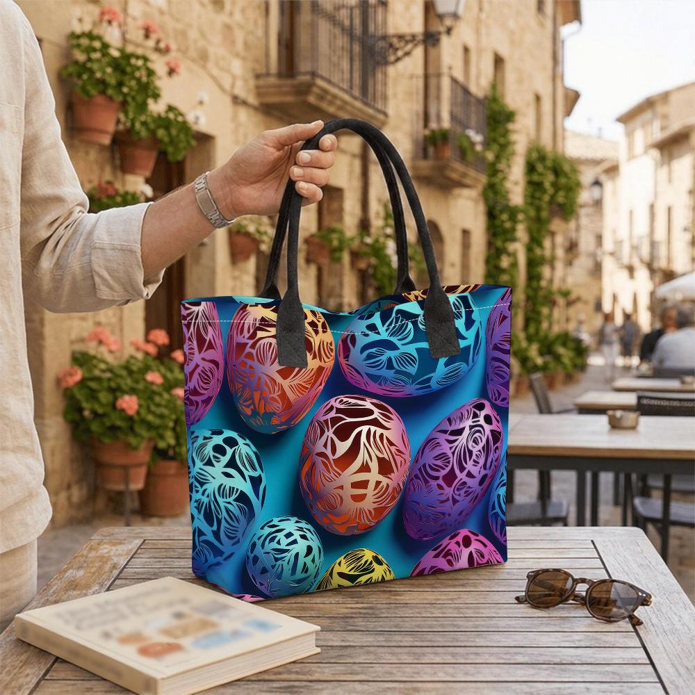 Easter Egg Print Tote Bag Fashion Casual Large Capacity Women Daily Shopping Handbag