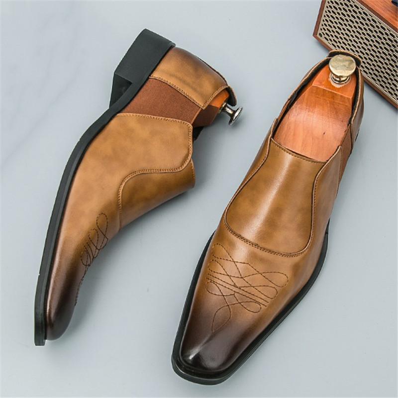 Gentleman Britain Pointed Toe Patchwork Formal Shoes For Men Slip On Loafer Wedding Prom Dress Homecoming Pageant Zapatos Hombre