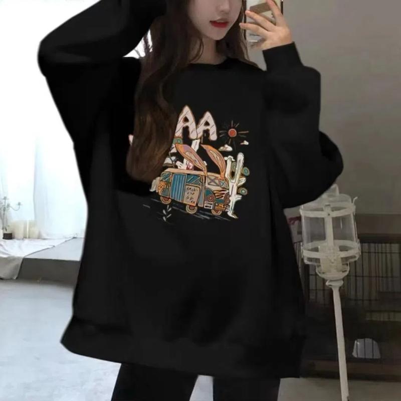 

Осень Зима Женский 2024 Стиль Колледжа Новый Сращенный Пуловер Круглый Вырез Принт Буква Мода Свободный Повседневный Длинный Рукав Толстовка M чёрный