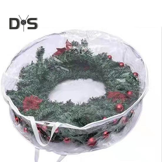 Christmas Wreath Storage Bag with Handle Zipper Closure Large Capacity Transparent Garlands Mini Trees Dustproof Organizer